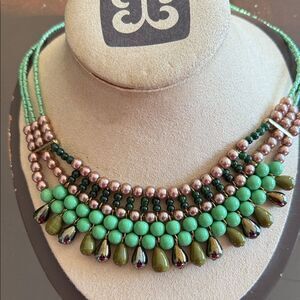Elegant Green and Gold Beaded Statement Necklace!
